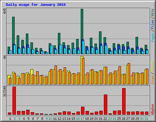 Daily usage for January 2016